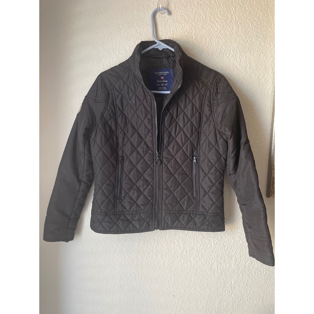 US Polo Assn Womens Quilted Jacket Full Zip Black Lightweight Coat Size M